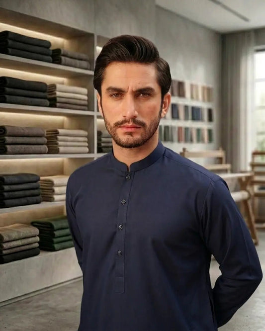 GLORIOUS COTTON - SILVER FINISH - NAVY BLUE - Noreen Textile