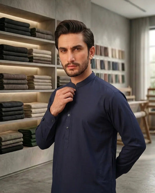 GLORIOUS COTTON - SILVER FINISH - NAVY BLUE - Noreen Textile